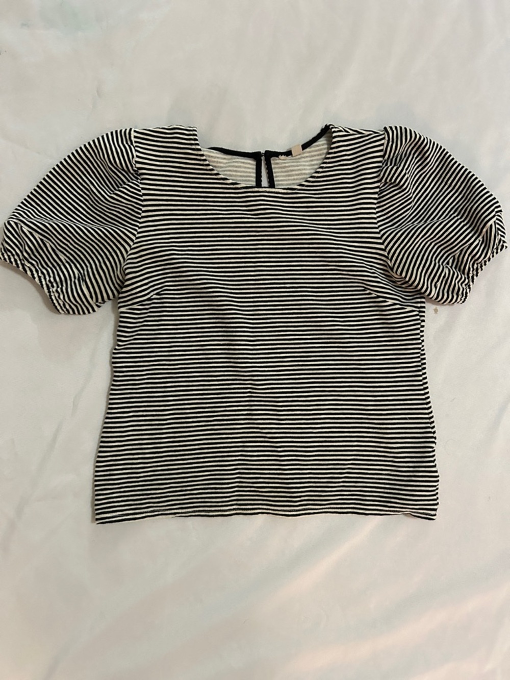 Anthropologie Black & White Striped Puff Sleeve Top
